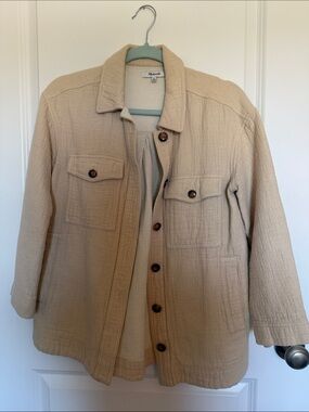 Madewell Cream Quilted Button-Up Oversized Shirt Jacket